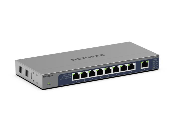<b>NETGEAR (GS108MX)</b><br> 8埠GbE + 1埠10G/Multi-Gig 連接埠非網管交換機 | 8x1G | 1x10G/Multi-Gig
