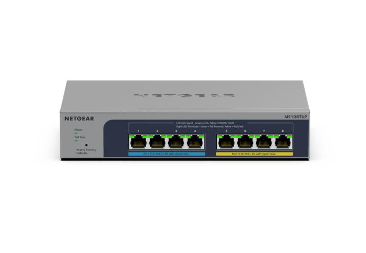 <b>NETGEAR (MS108TUP)</b><br>8埠 多千兆智能網管PoE+/PoE++交換機 | 8x1G/2.5G|PoE++(1-4)|PoE+(5-8)|Smart