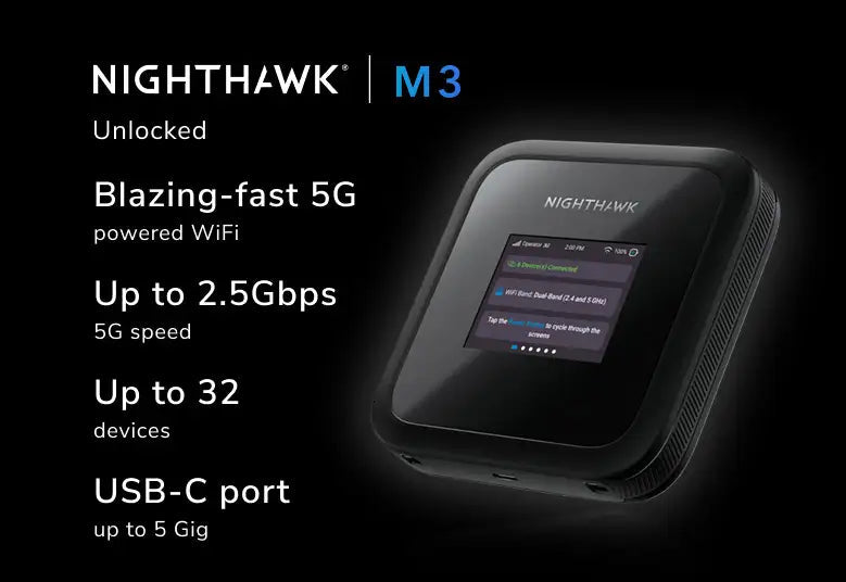 NETGEAR Nighthawk (MH3150) M3 5G Sub 6 AX3600 WiFi 6 流動熱點,5Gbps USB-C | 2.4吋 LCD