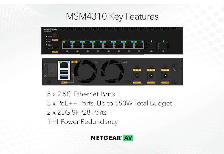 <b>NETGEAR M4350-8M2V (MSM4310)</b><br> NETGEAR MSM4332 | 8x2.5G PoE+(119W基本配置,高達551W) | 2x25G+網管交換機