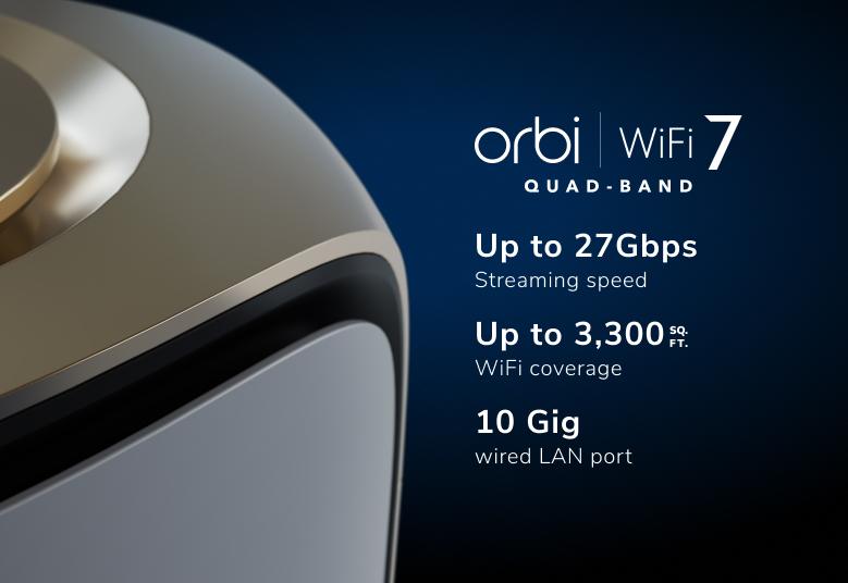 <b>Orbi (RBE972S)</b> <br>四頻 BE27000 WiFi 7 Mesh 無線系統<br>(2件裝, 1主機+1分機) 送 1 年 NETGEAR Armor