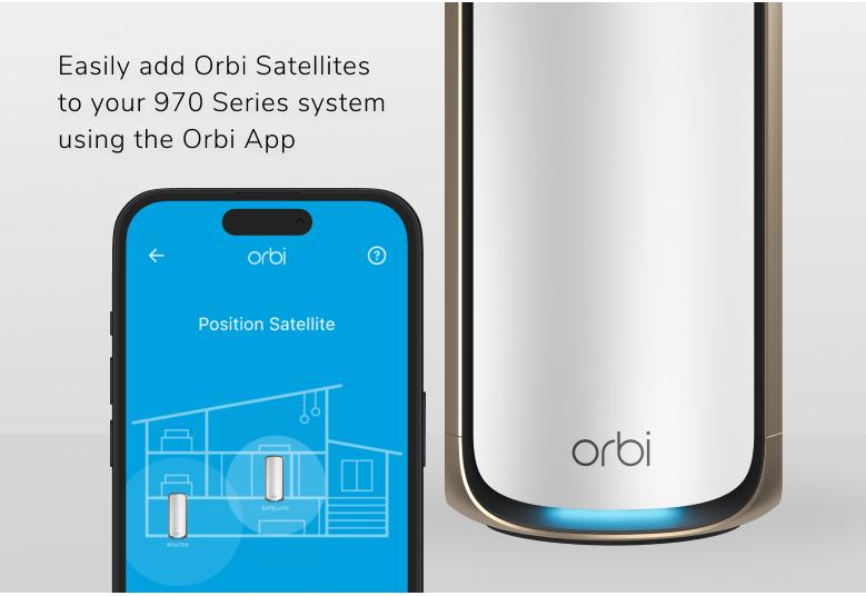 <b>Orbi (RBE970)</b> <br>四頻 BE27000 WiFi 7 Mesh 衛星分機<br>(不能獨立操作,需配合970 系列主機使用)