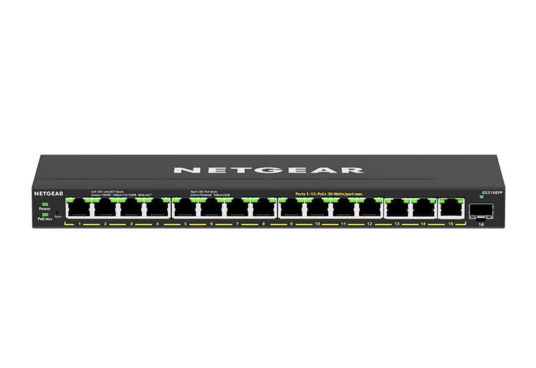 <b>NETGEAR (GS316EPP)</b><br>16埠 千兆智能網管Plus 交換機(PoE+) | 15x1G PoE+ 231W | 1xSFP | Plus