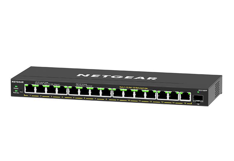 <b>NETGEAR (GS316EPP)</b><br>16埠 千兆智能網管Plus 交換機(PoE+) | 15x1G PoE+ 231W | 1xSFP | Plus