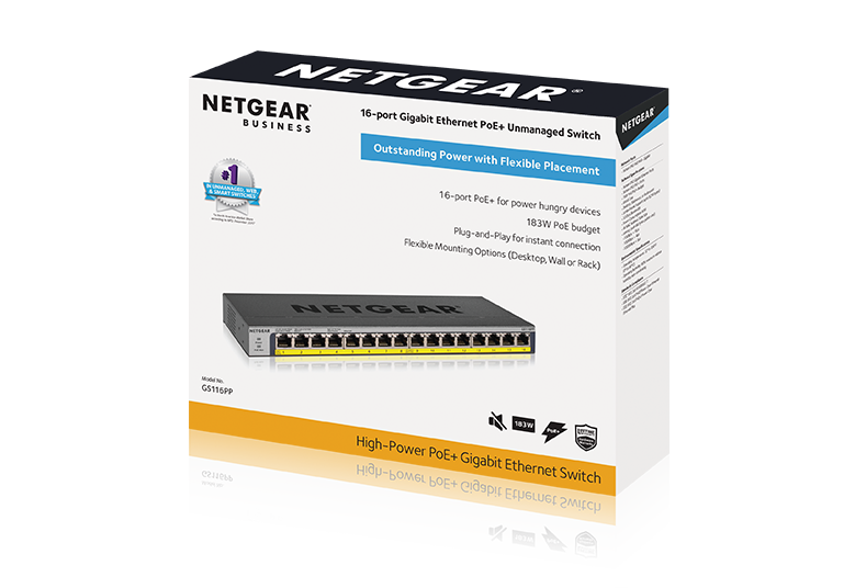 <b>NETGEAR (GS116PP)</b><br>16埠 千兆非網管PoE+ 交換機 | 16x1G PoE+ 183W | FlexPoE
