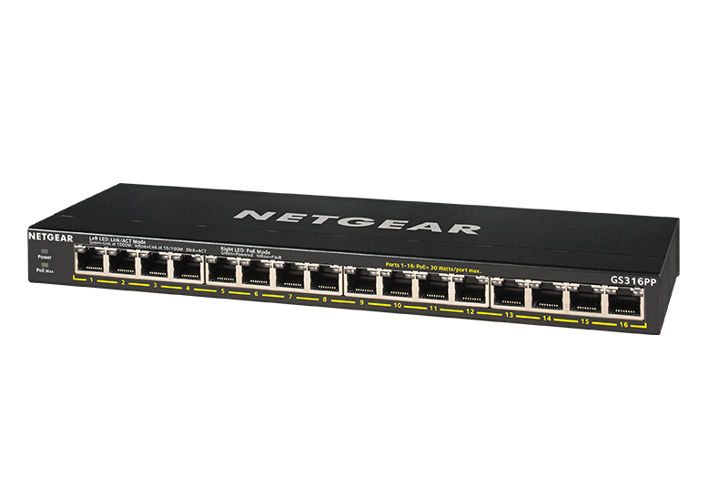 <b>NETGEAR (GS316PP)</b><br>16埠 千兆非網管PoE+ 交換機 | 16x1G PoE+ 183W | FlexPoE