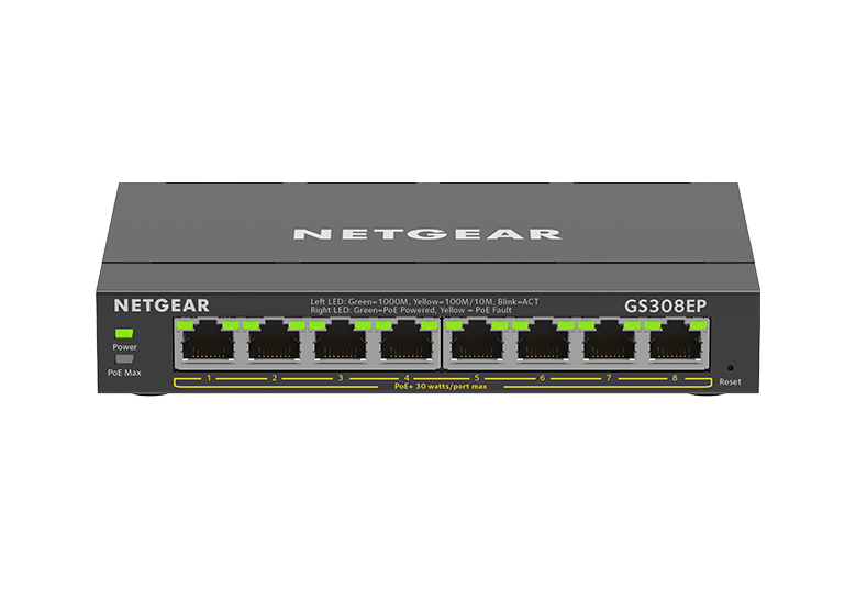 <b>NETGEAR (GS308EP)</b><br> 8埠 千兆智能網管Plus 交換機(PoE+) | 8x1G PoE+ 62W | Plus