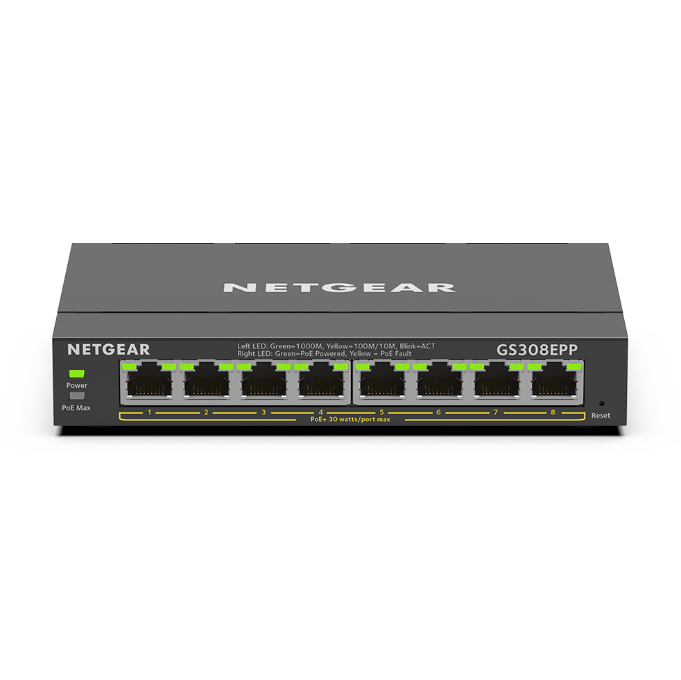 <b>NETGEAR (GS308EPP)</b><br>8埠 千兆智能網管Plus 交換機(PoE+) | 8x1G PoE+123W | Plus