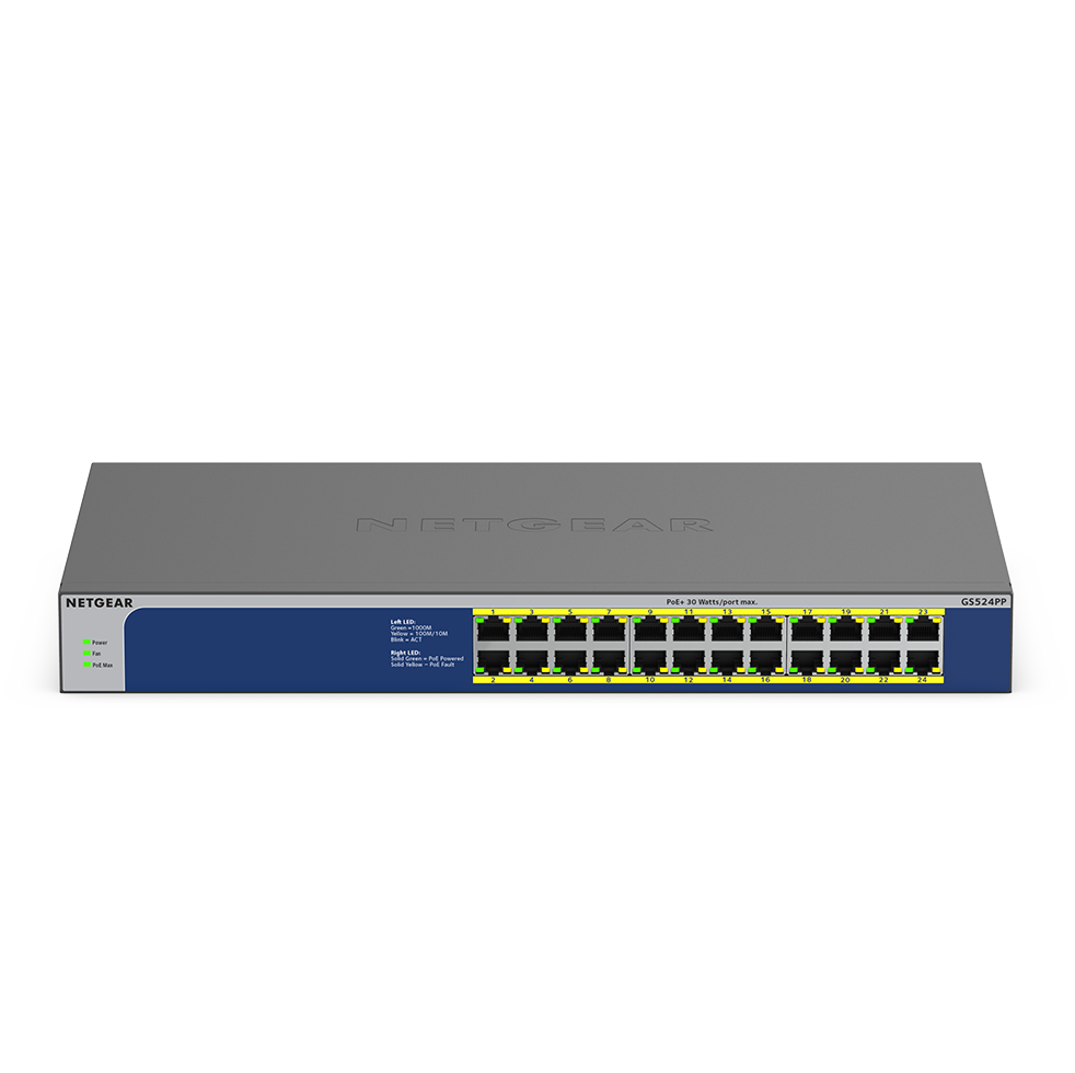<b>NETGEAR (GS524PP)</b><br>24埠 千兆非網管PoE+ 交換機 | 24x1G PoE+ 300W