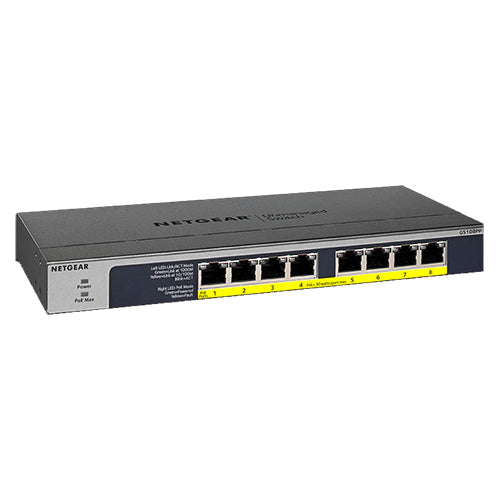 <b>NETGEAR (GS108PP)</b><br>8埠 千兆非網管 PoE+ 交換機 | 8x1G PoE+ 123W | FlexPoE