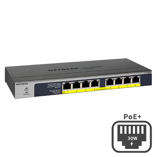 <b>NETGEAR (GS108PP)</b><br>8埠 千兆非網管 PoE+ 交換機 | 8x1G PoE+ 123W | FlexPoE
