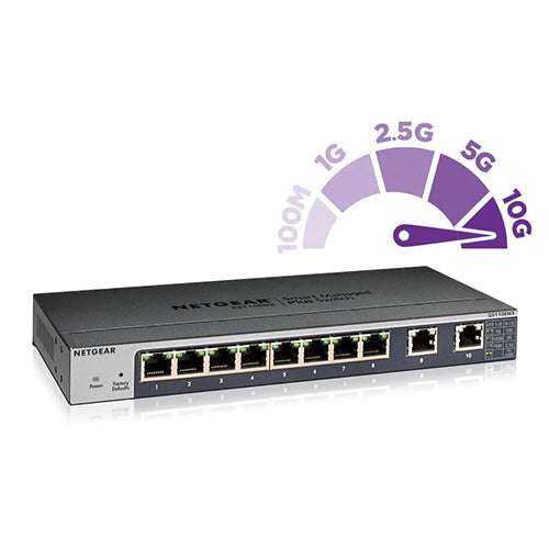 <b>10-Gigabit/Multi-Gigabit Plus <br>(GS110EMX) </b><br> 8x1G | 2xMulti-Gig Ports (100M/1G/2.5G/5G/10G) | Plus