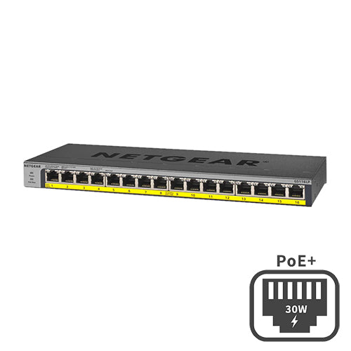 <b>NETGEAR (GS116LP)</b><br>16埠 千兆非網管PoE+ 交換機 | 16x1G PoE+ 76W | FlexPoE