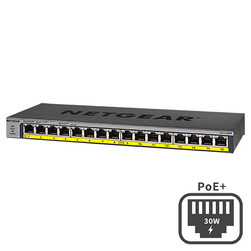 <b>NETGEAR (GS116PP)</b><br>16埠 千兆非網管PoE+ 交換機 | 16x1G PoE+ 183W | FlexPoE