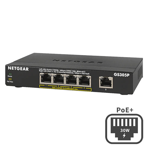 <b>NETGEAR (GS305Pv3)</b><br>5埠 千兆非網管PoE 交換機 | 5-Port | 4xPoE+ 63W