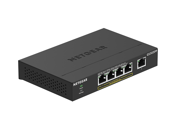 <b>NETGEAR (GS305PP)</b><br>5埠 千兆非網管PoE+交換機 | 5-Port | 4xPoE+ 83W