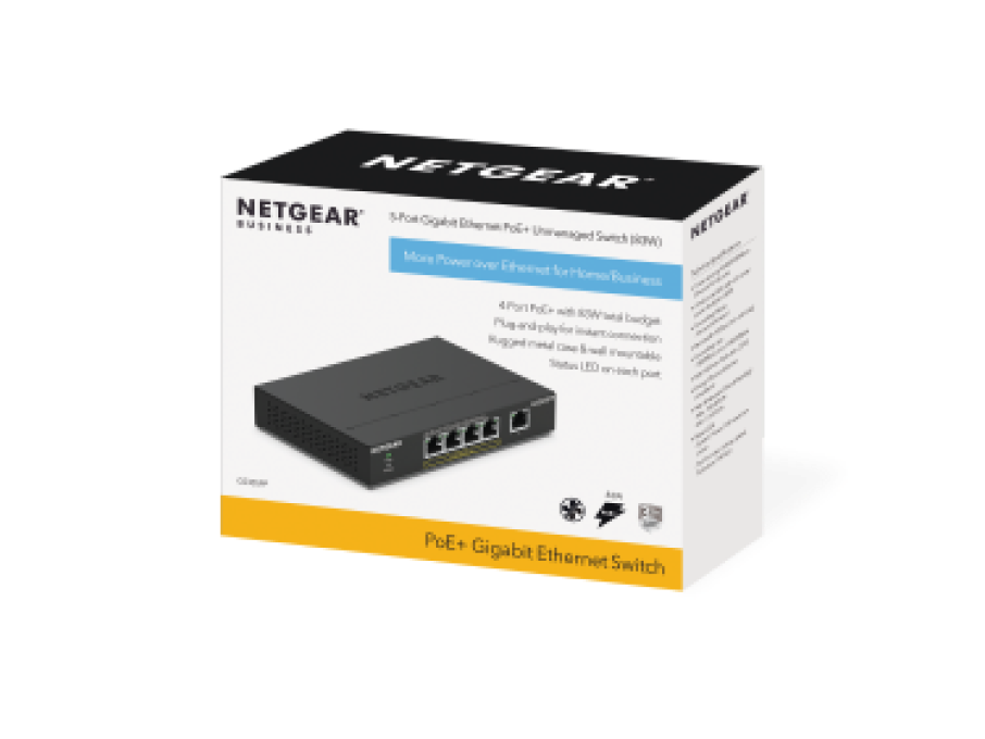 <b>NETGEAR (GS305PP)</b><br>5埠 千兆非網管PoE+交換機 | 5-Port | 4xPoE+ 83W
