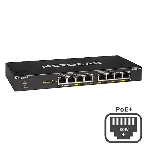 <b>NETGEAR (GS308PP)</b><br>8埠 千兆非網管PoE+ 交換機 | 8x1G PoE+ 83W