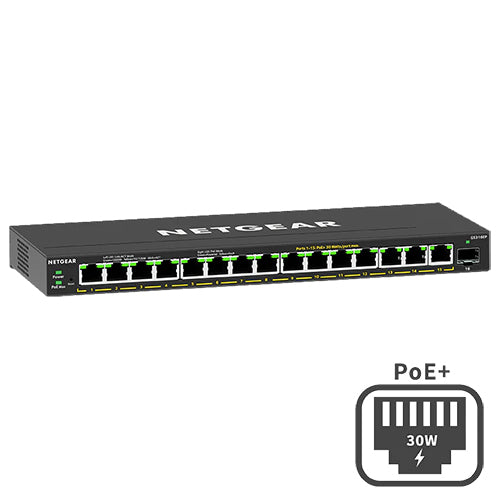 <b>NETGEAR (GS316EP)</b><br>16埠 千兆智能網管Plus 交換機(PoE+) | 15x1G PoE+ 180W | 1xSFP
