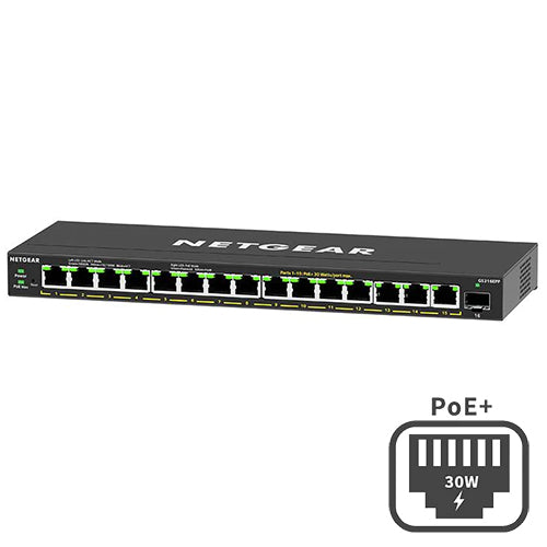 <b>NETGEAR (GS316EPP)</b><br>16埠 千兆智能網管Plus 交換機(PoE+) | 15x1G PoE+ 231W | 1xSFP | Plus