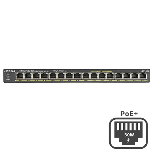 <b>NETGEAR (GS316P)</b><br>16埠 千兆非網管PoE+ 交換機 | 16x1G PoE+ 115W | FlexPoE