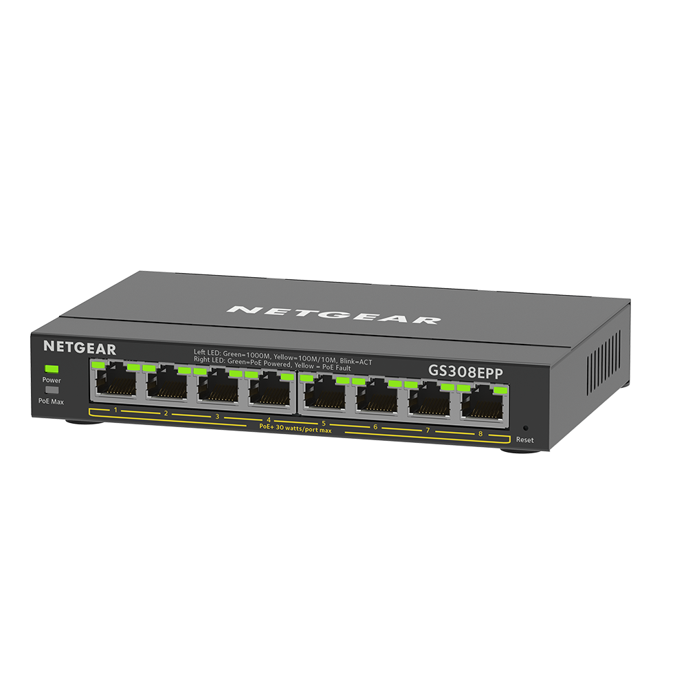 <b>NETGEAR (GS308EPP)</b><br>8埠 千兆智能網管Plus 交換機(PoE+) | 8x1G PoE+123W | Plus