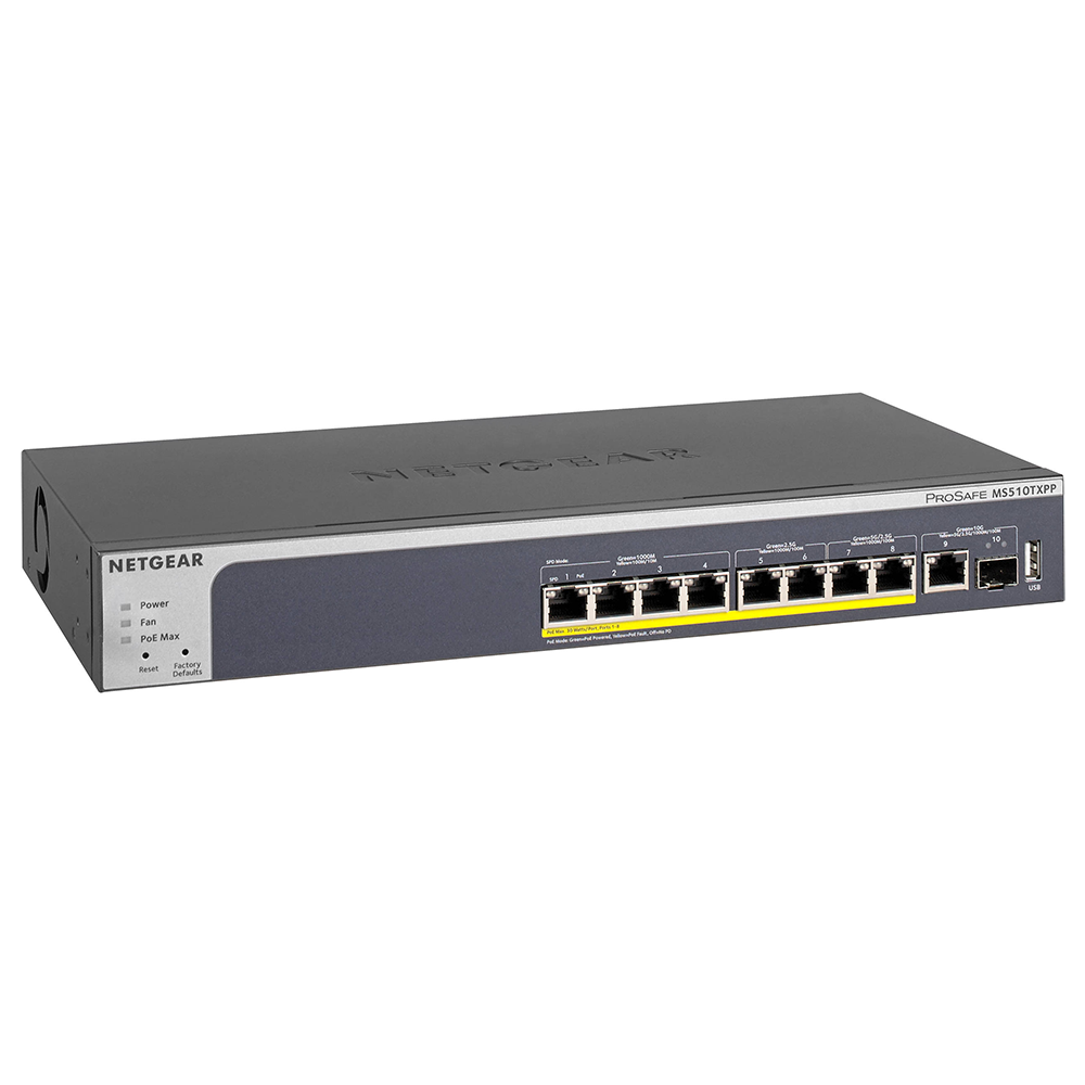 <b>NETGEAR (MS510TXPP)</b><br>8埠 多千兆智能網管PoE+ 交換機 | 4x1G | 2x2.5G | 2x5G (8xPoE+ 180W) | 1x10G | 1xSFP+