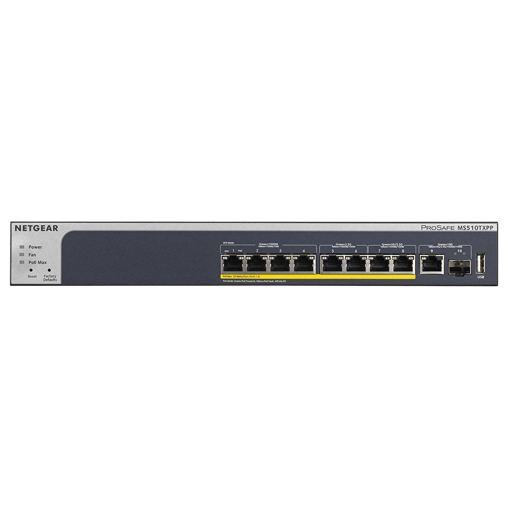 <b>NETGEAR (MS510TXPP)</b><br>8埠 多千兆智能網管PoE+ 交換機 | 4x1G | 2x2.5G | 2x5G (8xPoE+ 180W) | 1x10G | 1xSFP+