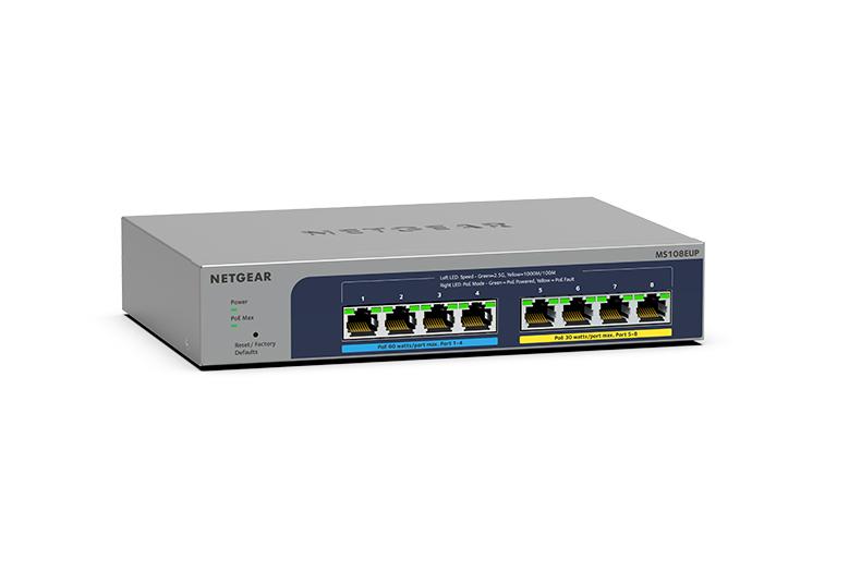 <b>NETGEAR (MS108EUP)</b><br>8埠 多千兆智能網管Plus 交換機(PoE+/PoE++) | 8x1G/2.5G|PoE+(1-4)|PoE++(5-8)|Plus