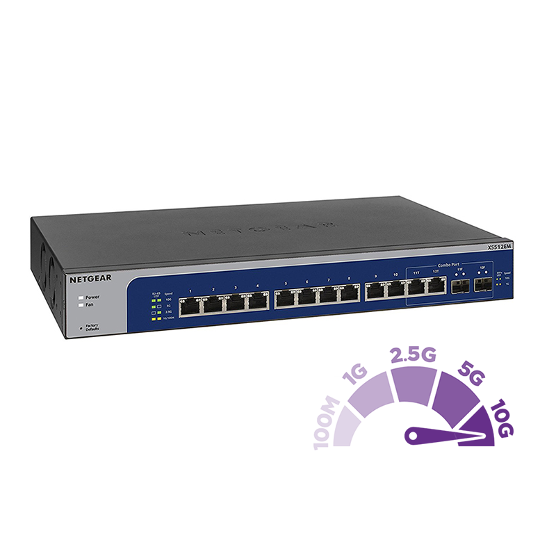 <b>NETGEAR (XS512EM)</b><br>12埠 10G/Multi-Gig 智能網管Plus 交換機 | 12x10G/Multi-Gig | 2xSFP+ (Shared)