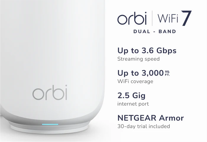 <b>Orbi (RBE372)</b> <br>雙頻 BE3600 WiFi 7 Mesh 無線系統<br>(2件裝, 1主機+1分機)<p style="color:#FF0000;">新產品</p>