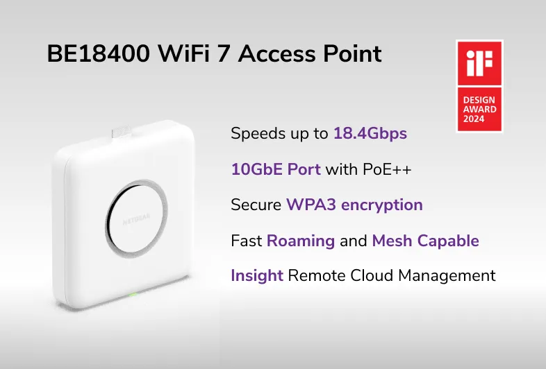 NETGEAR (WBE750) 三頻 WiFi 7 BE18400 Insight 雲端管理 Access Point | PoE+ | 10G | Insight