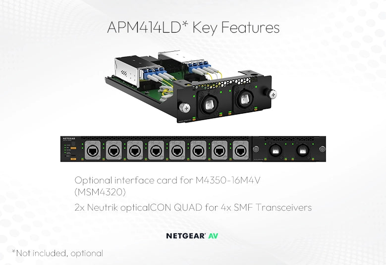 <b>NETGEAR M4350-16M4V (MSM4320)</b><br> | 16x 2.5G PoE++(530W基座，高達1,130W) | 包括8x Neutrik etherCON | 4xSFP28 25G網管交換機