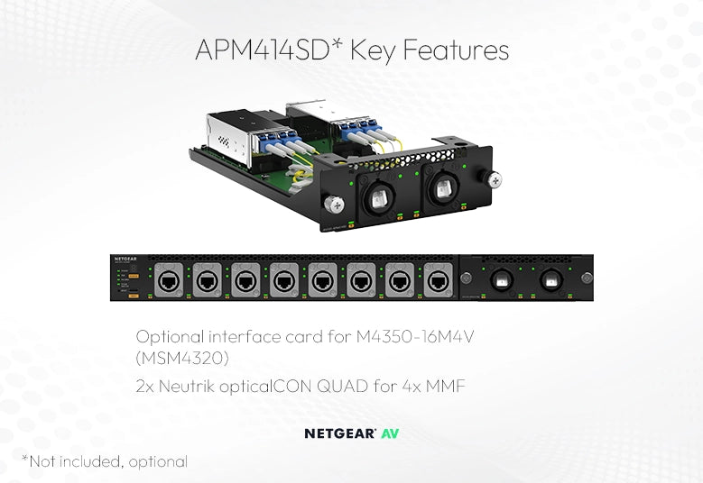 <b>NETGEAR M4350-16M4V (MSM4320)</b><br> | 16x 2.5G PoE++(530W基座，高達1,130W) | 包括8x Neutrik etherCON | 4xSFP28 25G網管交換機