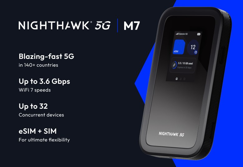 NETGEAR Nighthawk (MH7150) M7 5G BE3600 WiFi 7 流動熱點 | 支援NETGEAR eSIM
