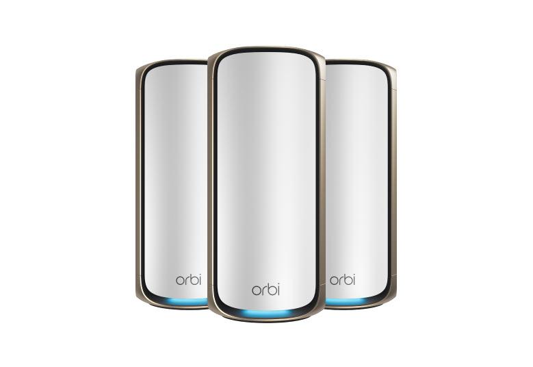 Orbi 970系列四頻WiFi 7Mesh系統，白色，27Gbps (3件裝)，贈送 1年NETGEAR Armor (RBE973S)