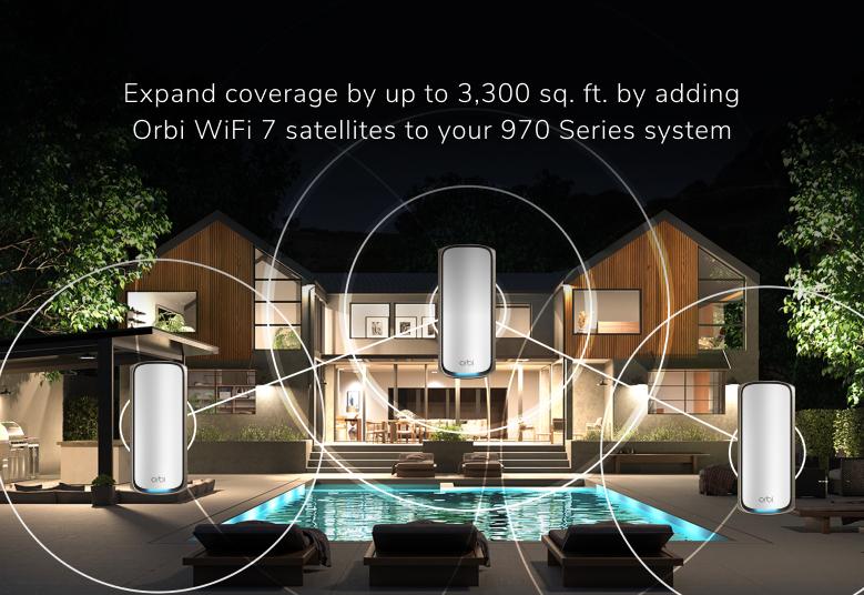 Orbi 970系列四頻WiFi 7 Mesh路由器，27Gbps (RBE971S)