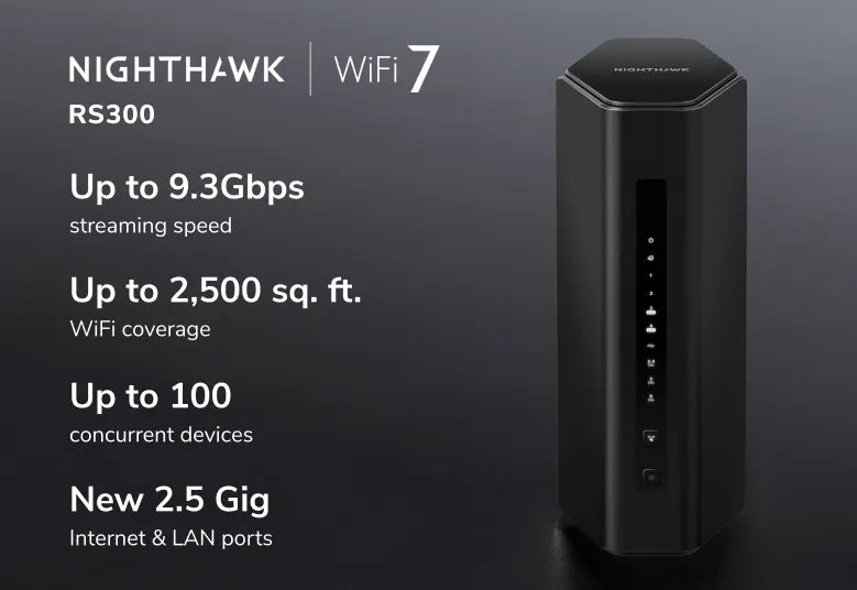 NETGEAR Nighthawk (RS300) 三頻 BE9300 WiFi 7 路由器<br>2.5 Gig | USB 3.0