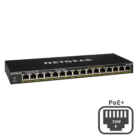 <b>NETGEAR (GS316PP)</b><br>16埠 千兆非網管PoE+ 交換機 | 16x1G PoE+ 183W | FlexPoE